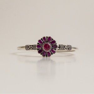 Sterling Silver Ruby Bracelet Bangle Cuff Natural Precious Gemstone Ornate